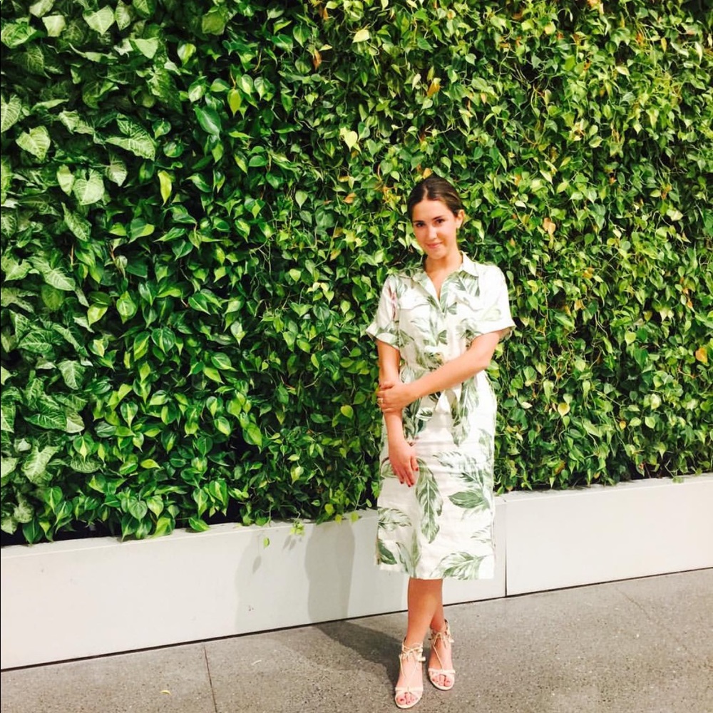 Palm tree print shirt dress